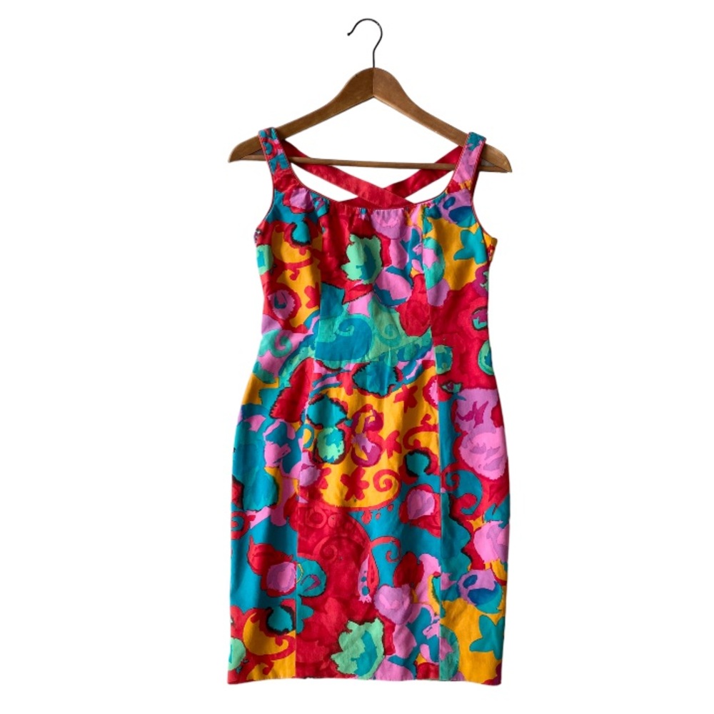 Vintage 80s AJ Bari Rainbow Silk Dress